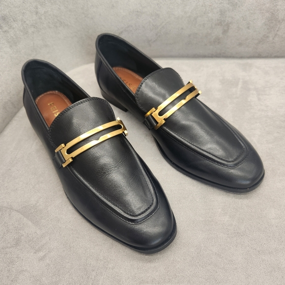 Reiss Dress Loafers 9.5 Black Leather Angela Apron Toe CBK Carolyn New $275 - Picture 3 of 16